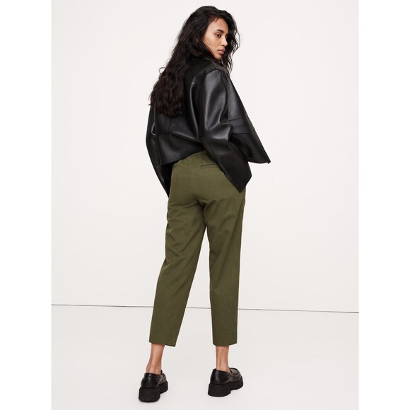 Banana Republic All Day Pant Womens L Tall Olive Green Elastic Waist Tencel - Picture 2 of 10